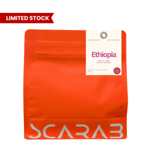 Specialty coffee bag Ethiopia by Scarab Coffee floral aroma and bright fruity flavors coffee shop in Dubai coffee shops Dubai roastery machinery drinkware
