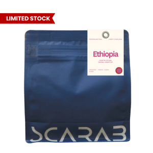 Specialty coffee bag Ethiopia by Scarab Coffee floral aroma and bright fruity flavors coffee shop Dubai coffee shops Dubai roastery machinery drinkware